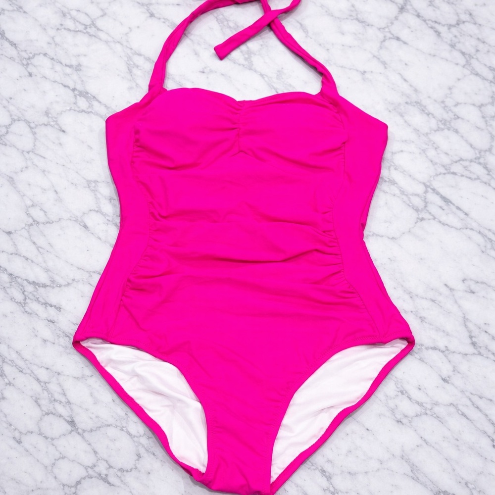 White Birch Hot Pink One Piece Swimsuit Medium/Large/1X Ruched Halter